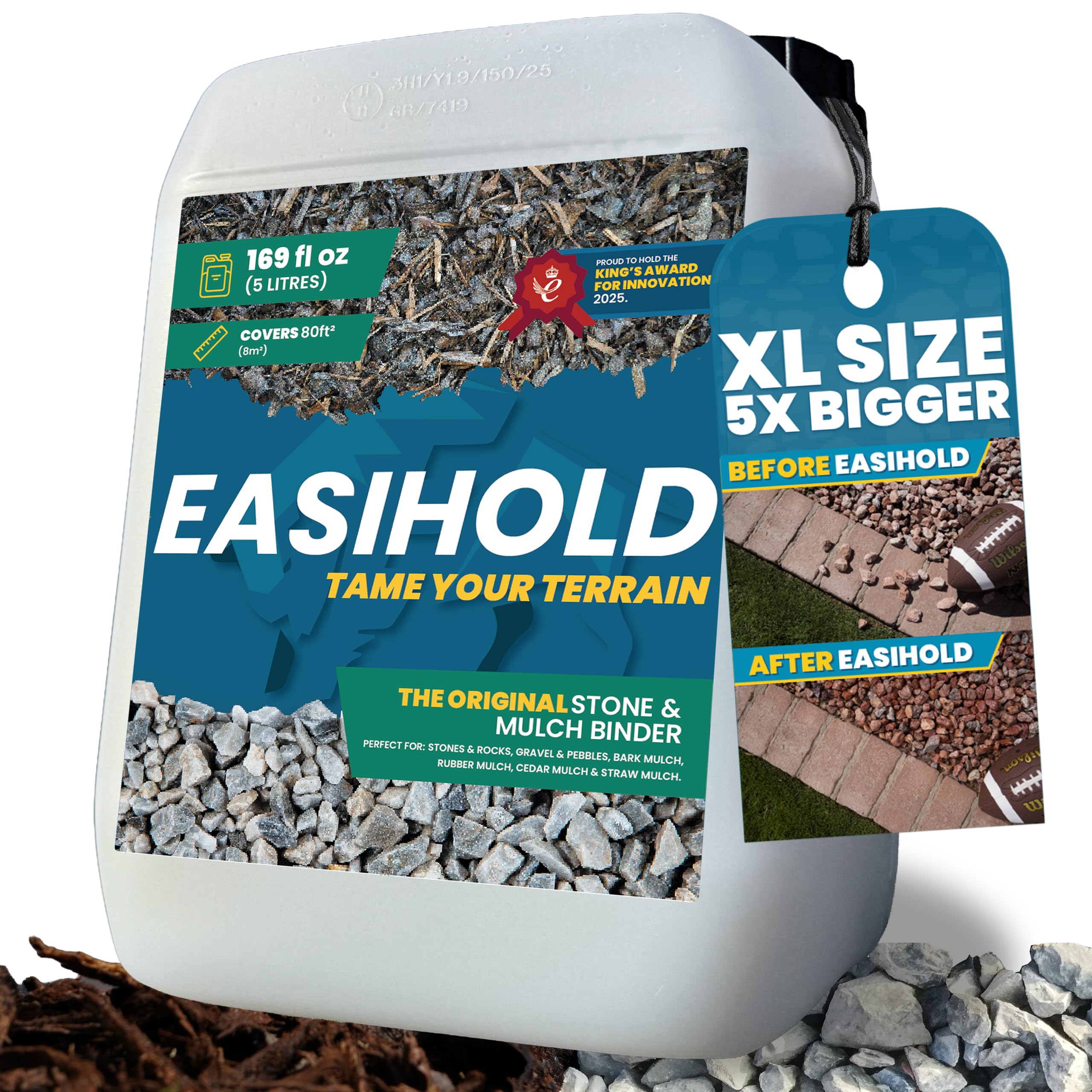 Vuba Easihold 5L XL Gravel Binder – Award-Winning Rock Glue for Fixing Pebbles, Stones & Gravel (4–20mm) on Paths, Patios & Borders – Non-Toxic, Ready-to-Use Stone Stabilizer with 3-Year Protection