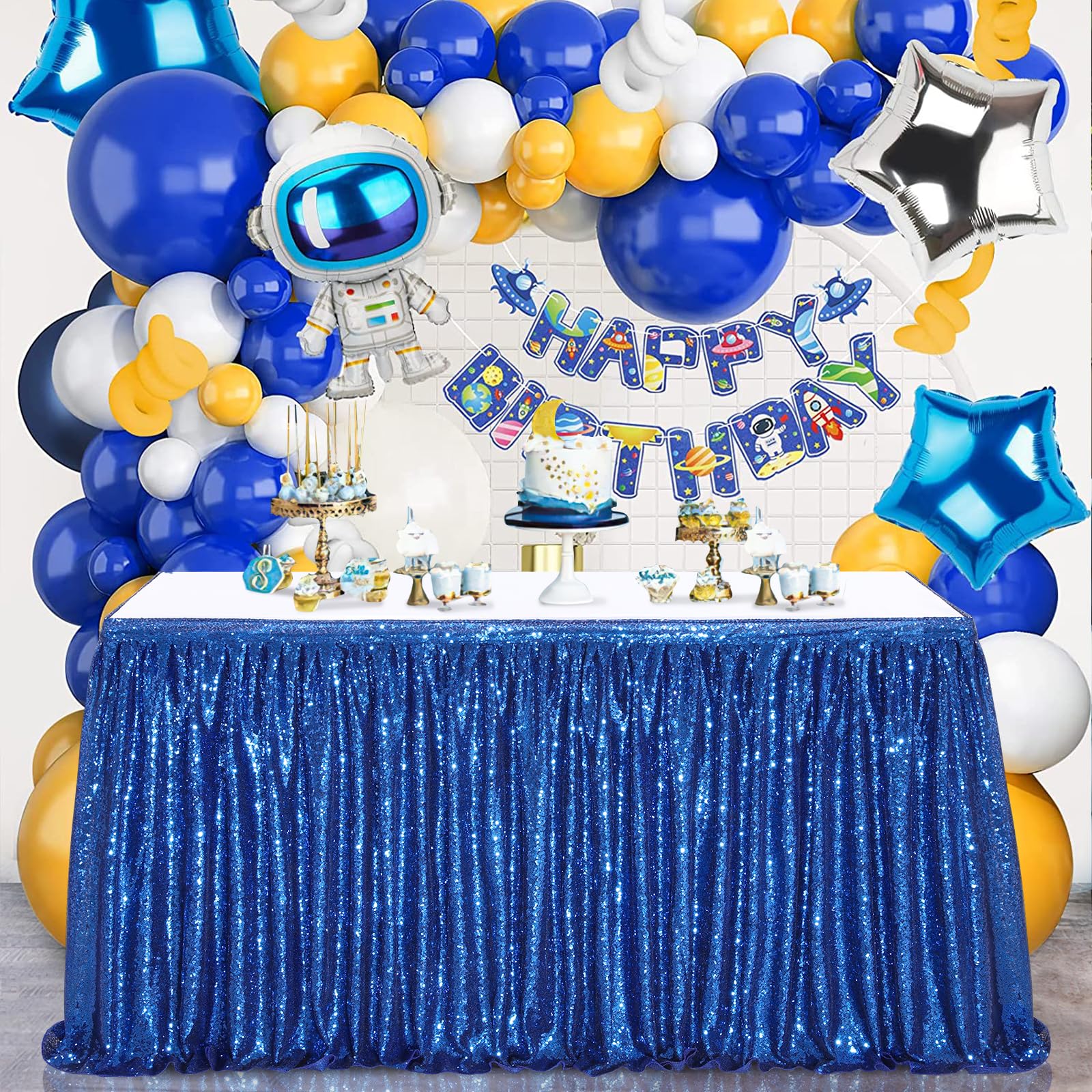 9ft Royal Blue Table Skirts for rectangle Sequin
