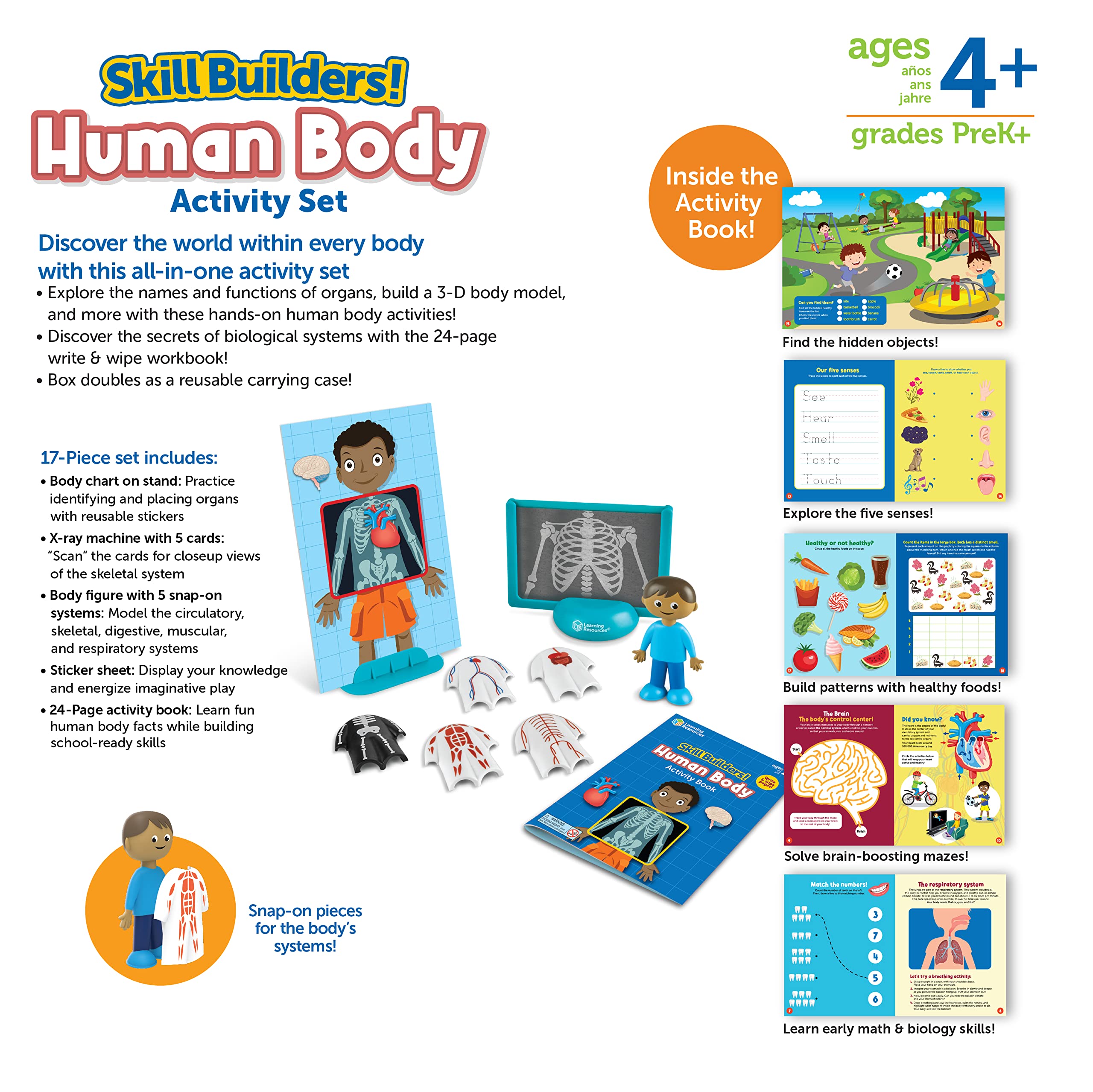 Learning Resources Skill Builders! Human Body Activity Set,17 Pieces, Ages 4+, Preschool Learning Activities, Preschool Science, Preschool Activity Book,Human Body Parts for Kids