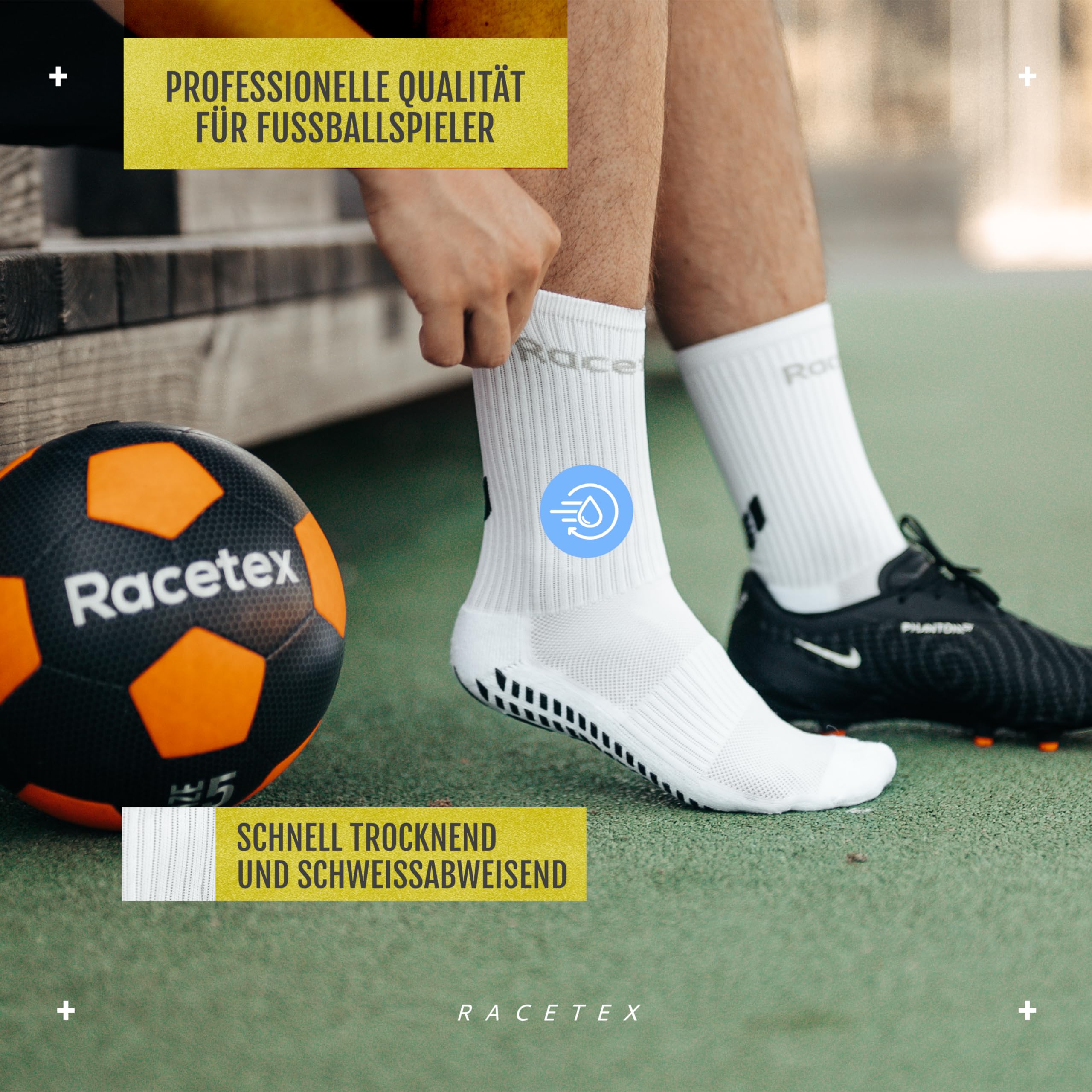 Racetex Football Socks weiß [3er-PACK] - Atmungsaktive Grip Socken Fussball - Fußball Socken Männer und Damen - Rutschfeste und schweißabweisend Fußballsocken Herren für einen optimalen Komfort 6