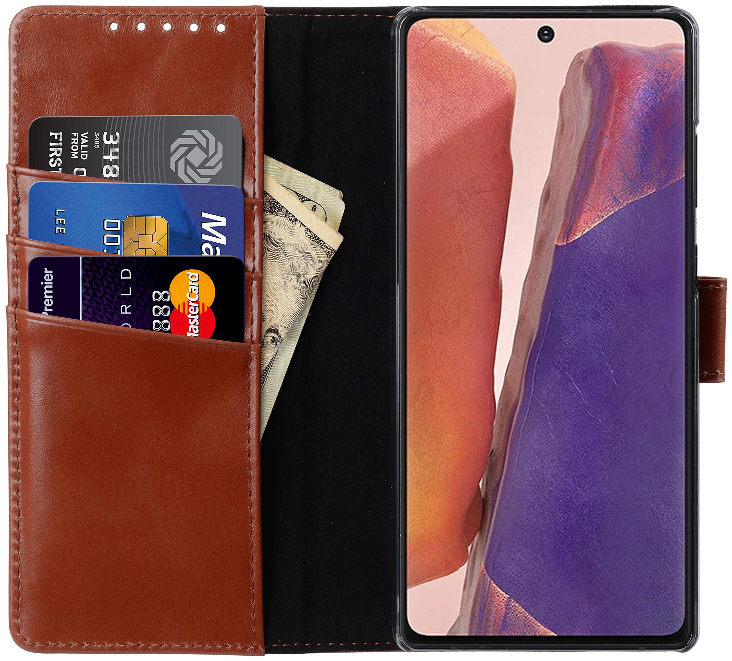 StilGut Wallet Case for Samsung Galaxy Note 20, Genuine Leather Galaxy Note 20 Case with Card Holder & Stand Function, Cognac Antique โ image 1