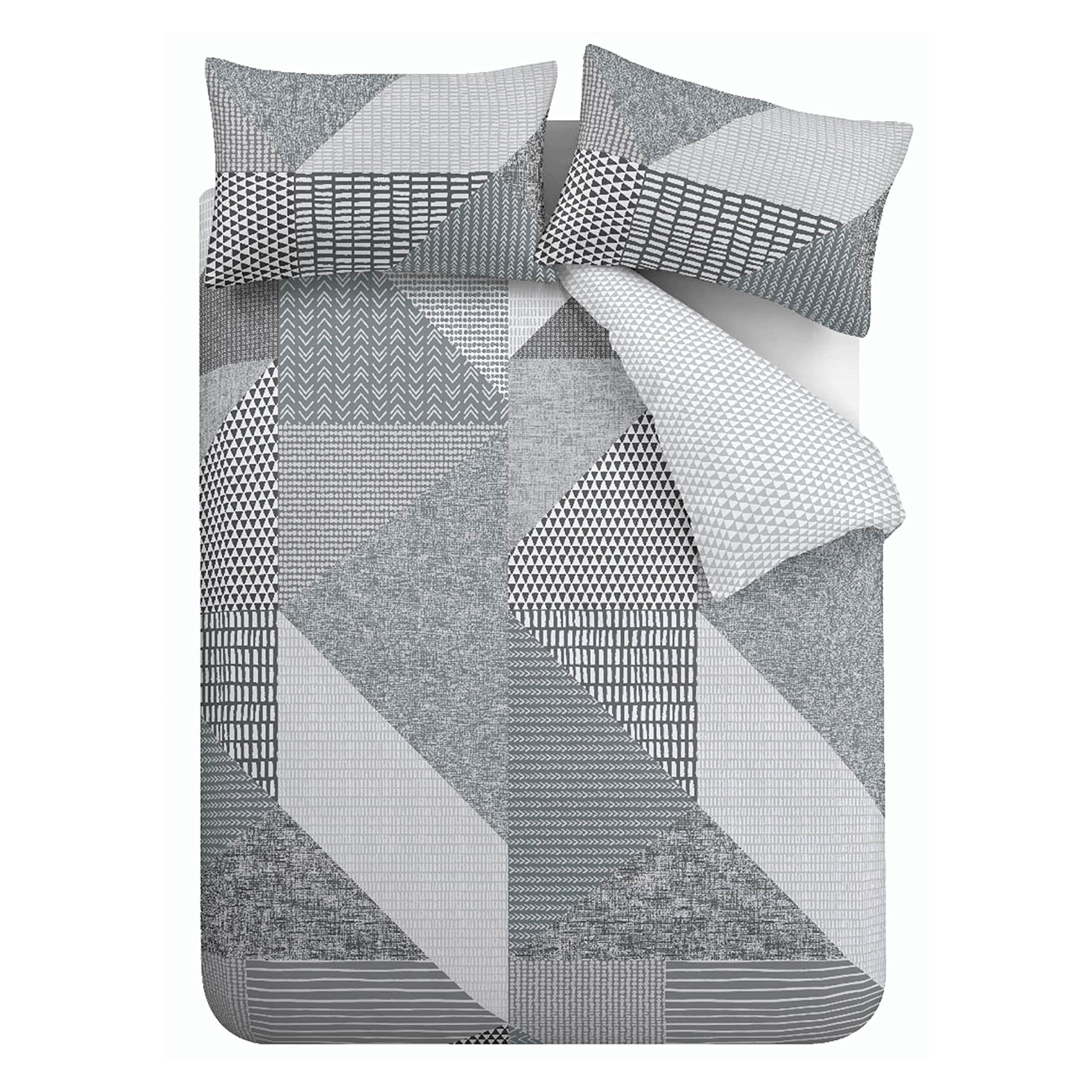 Catherine Lansfield Larsson Geo Reversible Double Duvet Cover Set with Pillowcases Grey — image 1