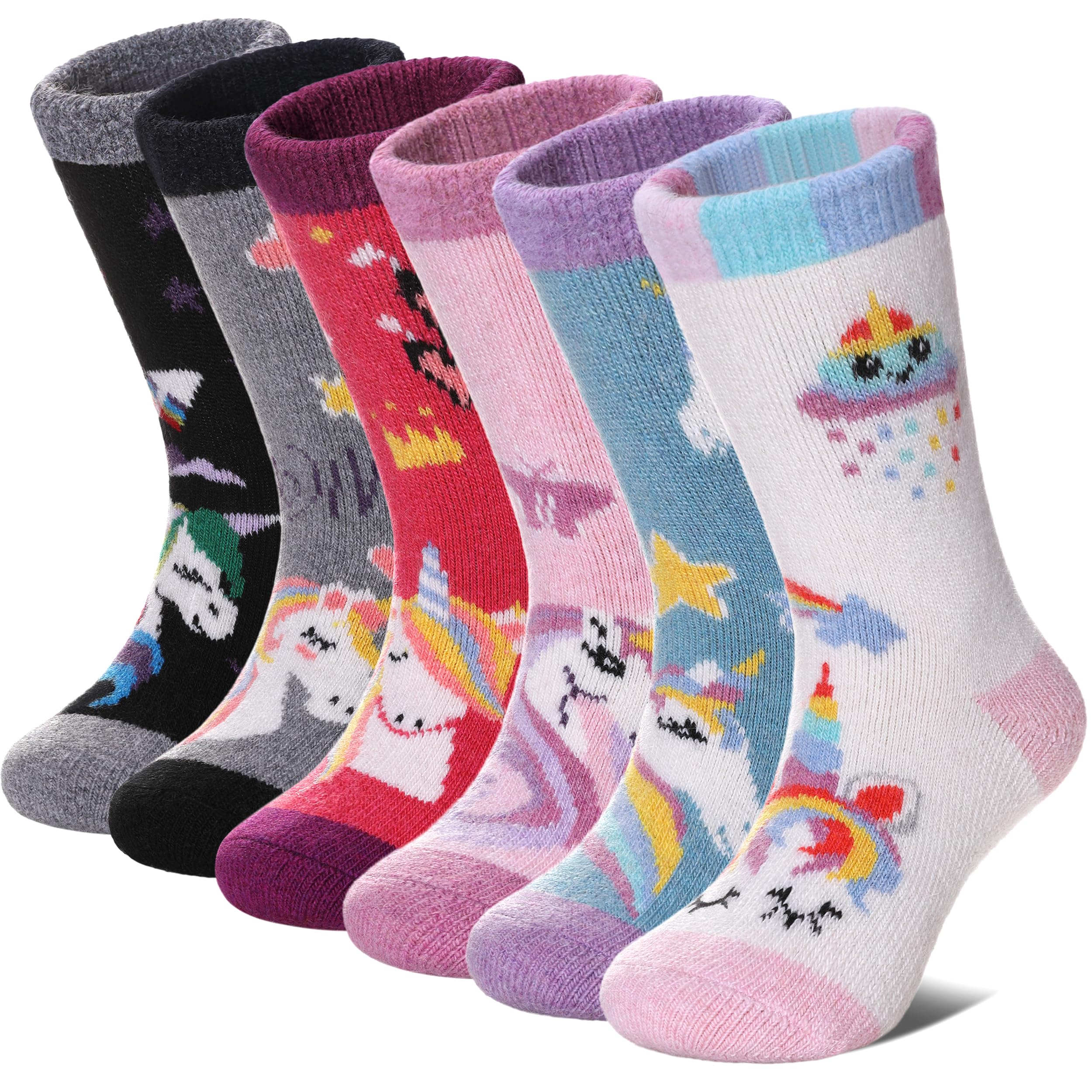 FNOVCO Kids Merino Wool Hiking Socks Toddlers Boys Girls Cozy Thermal Winter Thick Warm Crew Socks 6 Pairs