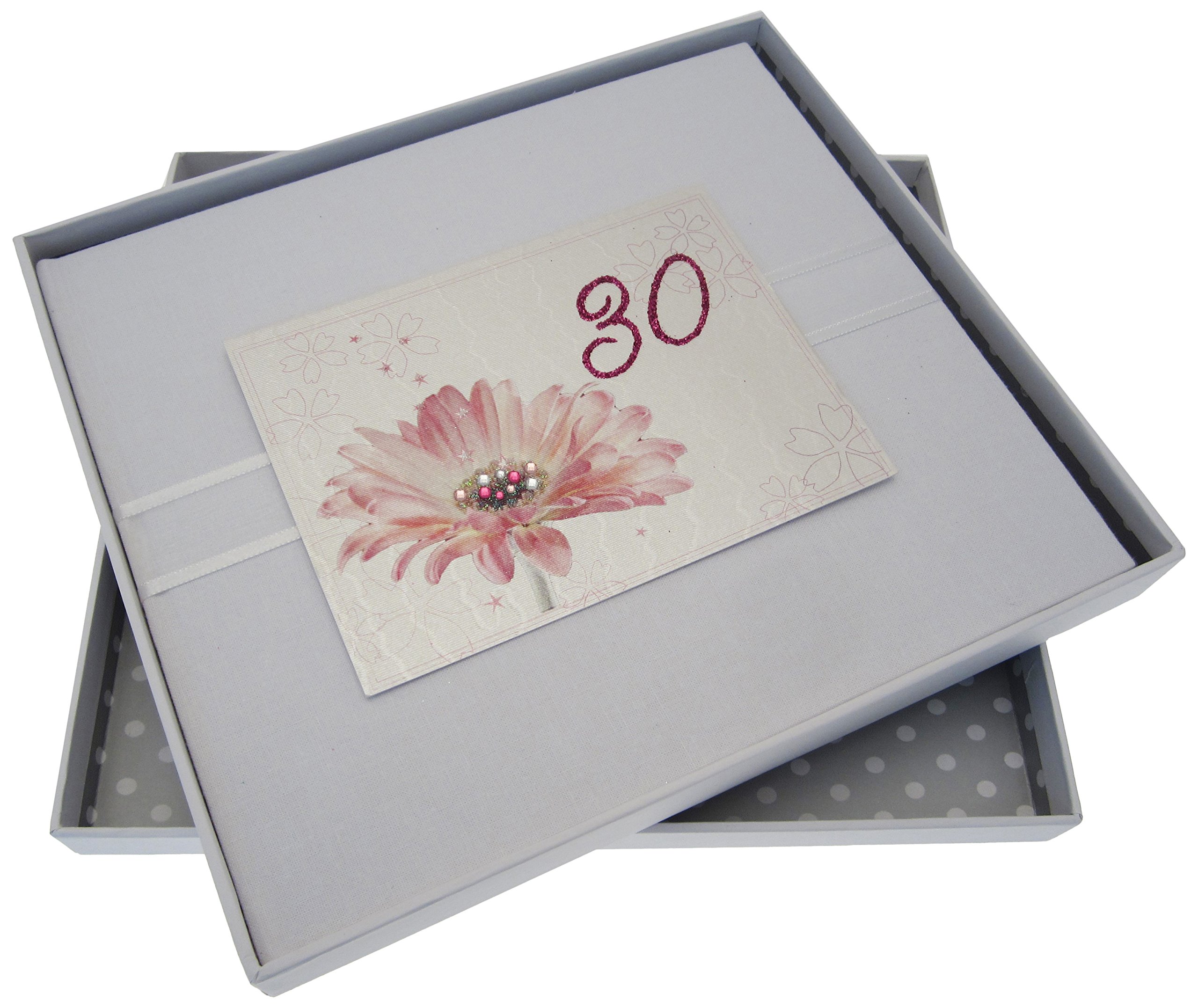 WHITE COTTON CARDS Age 30 Gerbra Flower,Handmade 30th Birthday Guest Book