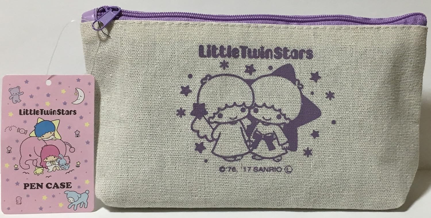 Sanrio Little Twin Stars Pencil Case Bag Pouch Canvas Stationary Makeup Cosmetic Bag (Purple)
