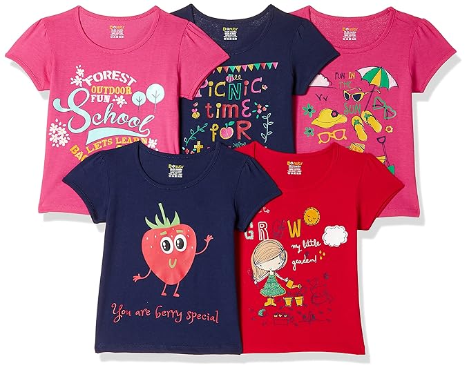 Baby Girls Plain Regular Fit T-Shirt (Pack of 5)(Colors & Print May Vary)
