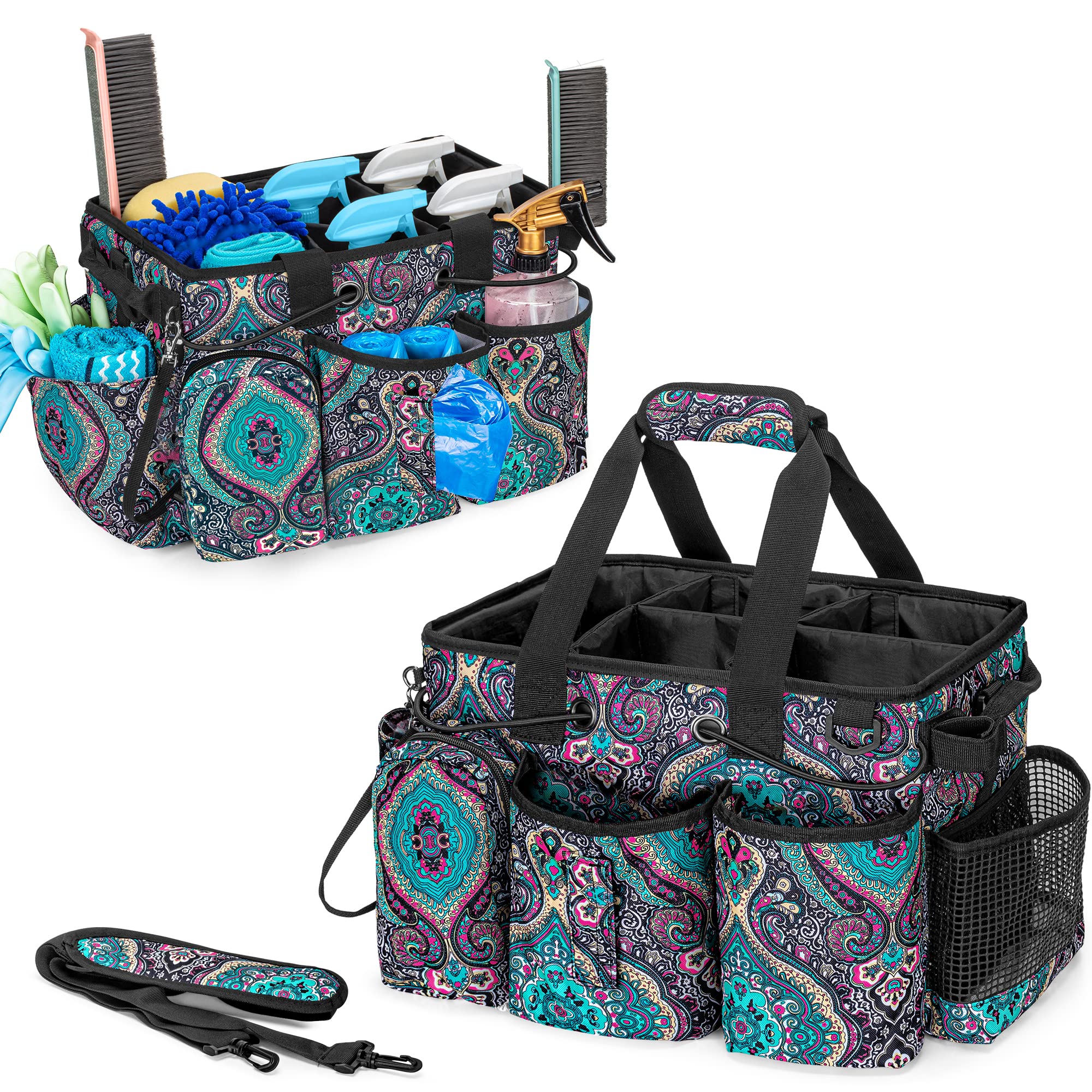 LoDrid Large Professional Cleaning Caddy with Detachable Divider, Supply Organizer with Handle and Shoulder Strap, Cleaning Bags for Housekeepers & Cleaners, Totem
