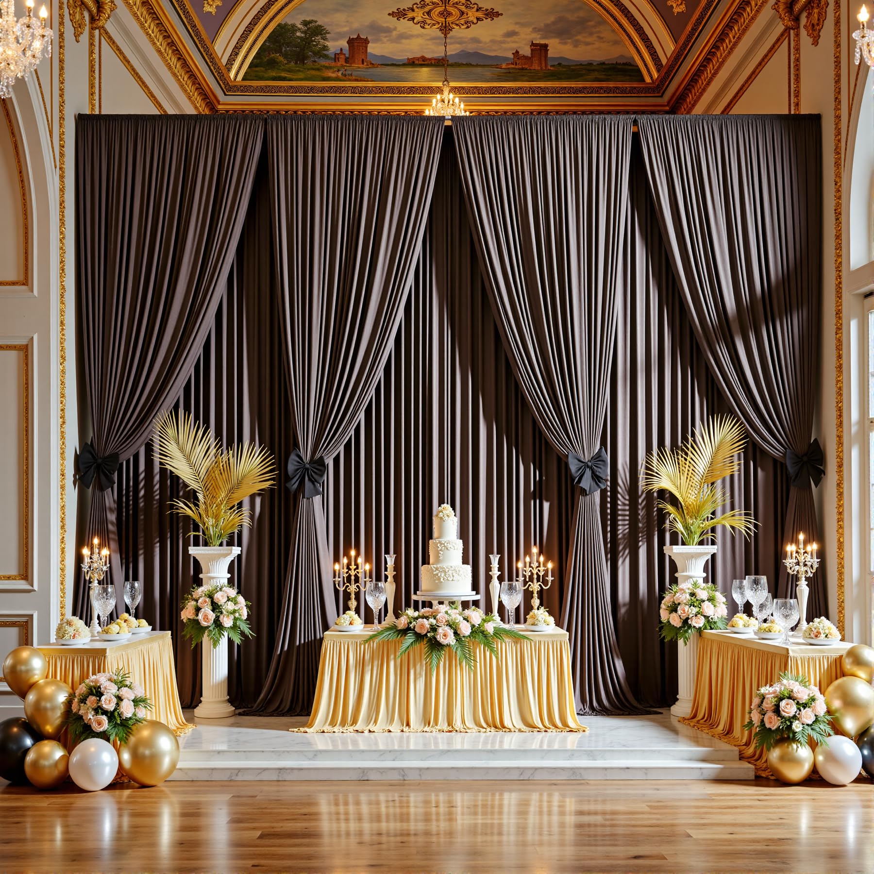 Photo 1 of 50ftx12ft Brown Backdrop Curtains for Wedding-Wrinkle Free Backdrops Curtain Drapes Fabric Decorations Photo Back Drop Cloth for Baby Shower Photography Stage Reception 10Panels 12ft(H) x 5ft(W)
