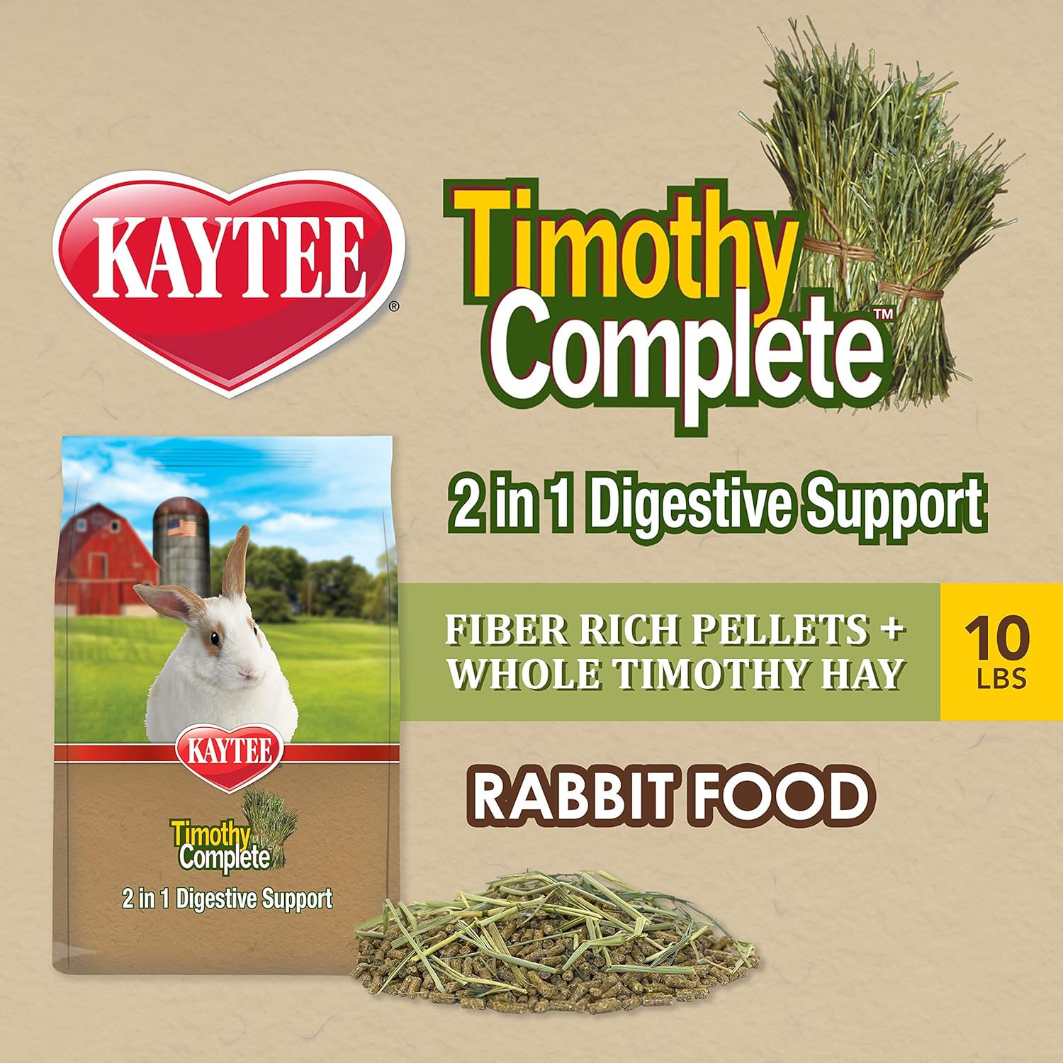 Kaytee Kaytee Timothy Complete Rabbit 2 in 1 Digestive Support 10 Pounds