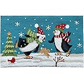 EZ.enjoy Winter Penguins Snowflake Hand-Hooked Accent Rug 28.5 X 17 Inches for Holiday Christmas Home décor