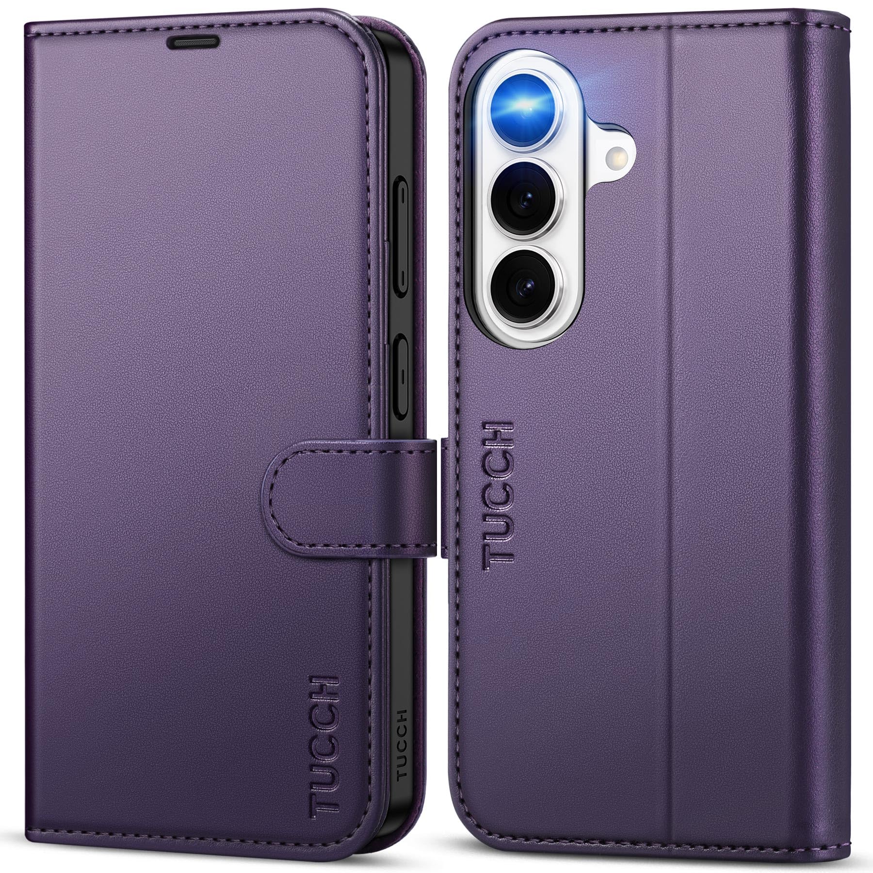 TUCCH Wallet Case for Galaxy S26 5G with [TPU Shockproof Interior Case] [RFID Blocking] Folio Stand 3 Card Slot, Magnetic PU Leather Protective Folio Cover Compatible with Galaxy S26 6.3", Deep Purple