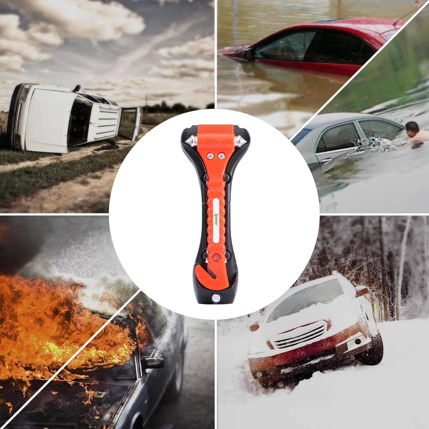 IPOW 4 PCS Car Safety Antiskid Hammer Seatbelt Cutter Emergency Class/Window Punch Breaker Auto Rescue Disaster Escape Life-Saving Hammer Tool,Big: Automotive