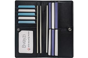 Bveyzi Ultra Slim Thin Leather RFID Blocking Credit Card Holder Bifold Clutch Wallets for Women