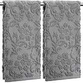SmoothNovelty 2 Pcs Quality Floral Jacquard Hand Towels Set for Bathroom Gray Hand Towels 100% Cotton Absorbent Decorative Weave Bath Decor Neutral Bathroom Decor Gift, 13.7 x 29.5 Inch