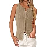 PRETTYGARDEN Ribbed Tank Tops for Women Summer 2026 Button Down Sleeveless Shirts Y2K Fashion Clothing Going Out Vest Top