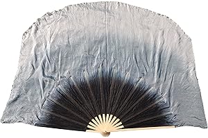 Winged Sirenny Large Single Belly Dance Silk Flutter, 45in Wide Short Silk Fan Veil Right Hand(black-white)