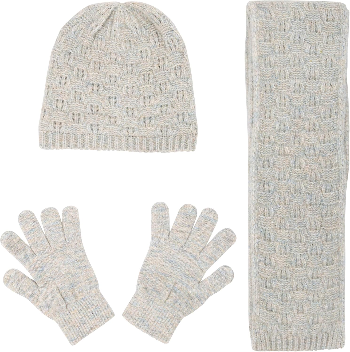 Scarf and Glove Set Child Large for Girls Kids Pattern Knit Hat with Bow