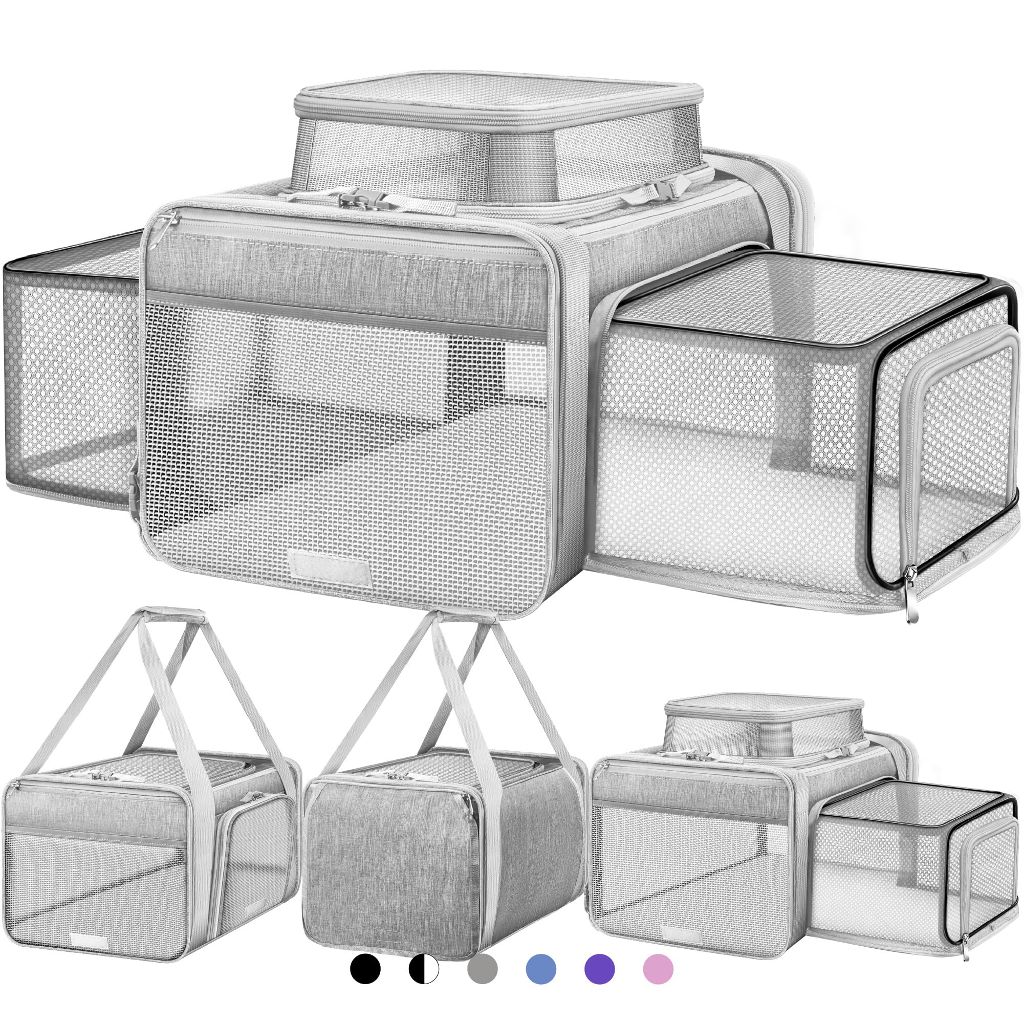 Photo 1 of Top and 2 Sides Expandable Pet Carrier 17x11x9.5, TSA Airline Approved Small Dog Carriers for Small Dogs, Soft-Sided Cat Carrier with Self-Locking Zippers for Kitten,Rabbit, Puppy, Guinea Pig Grey