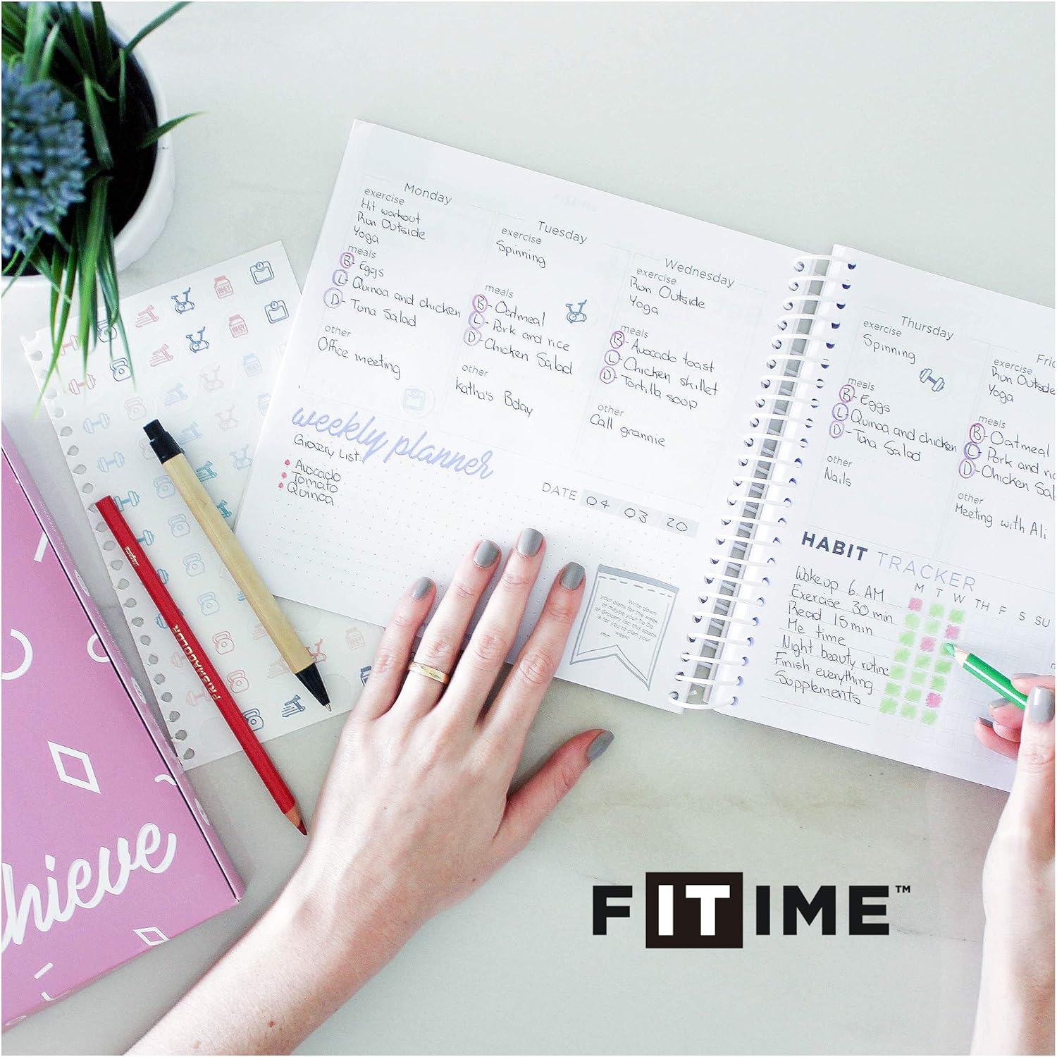 FITIME Fit Planner: Fitness Journal and Planner for Workouts, Weight Loss, Exercise & Meal prep.(Pink) : Sports & Outdoors
