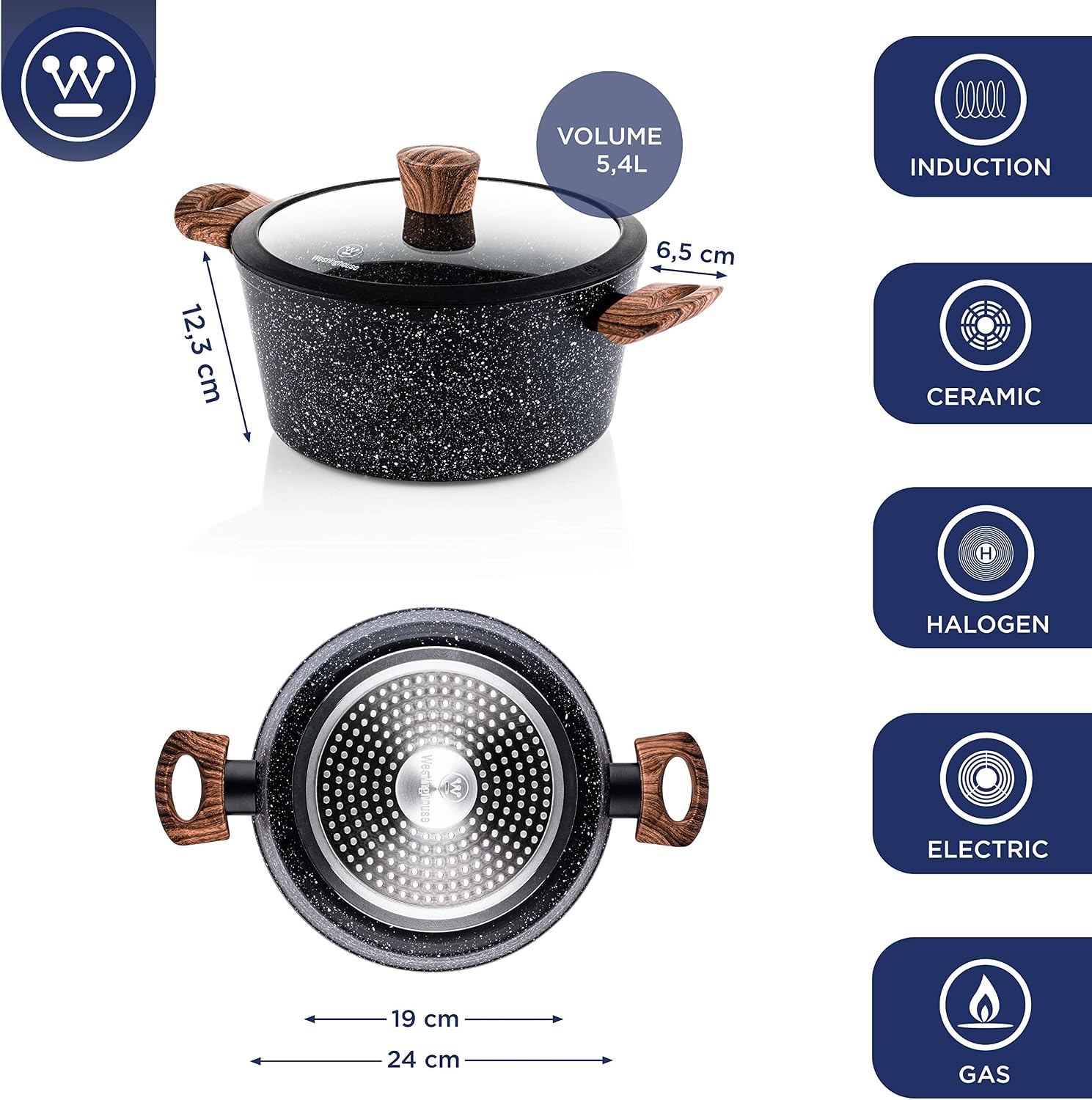 Westinghouse Casserole Dish with Lid, diameter 24 cm Cooking Pot for Induction Gas Electric & Ceramic Hob - Image 5