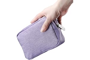 E-Tree 7 inch Canvas Zippered Small Bag, Mini Travel Makeup Carrying Case, Cosmetic Bag, Portable Electronics Accessories Organizer, Tiny Coin Purse Wallet, Little Pouch for Little Items, Purple