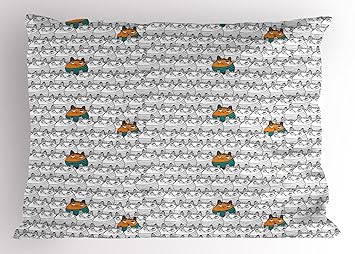 Amazon Com Lunarable Cat Pillow Sham Pattern With Hipster Cute