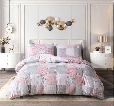 Prime Linens 4 Pcs Double Floral Grey Duvet Cover Set Microfibre Brushed