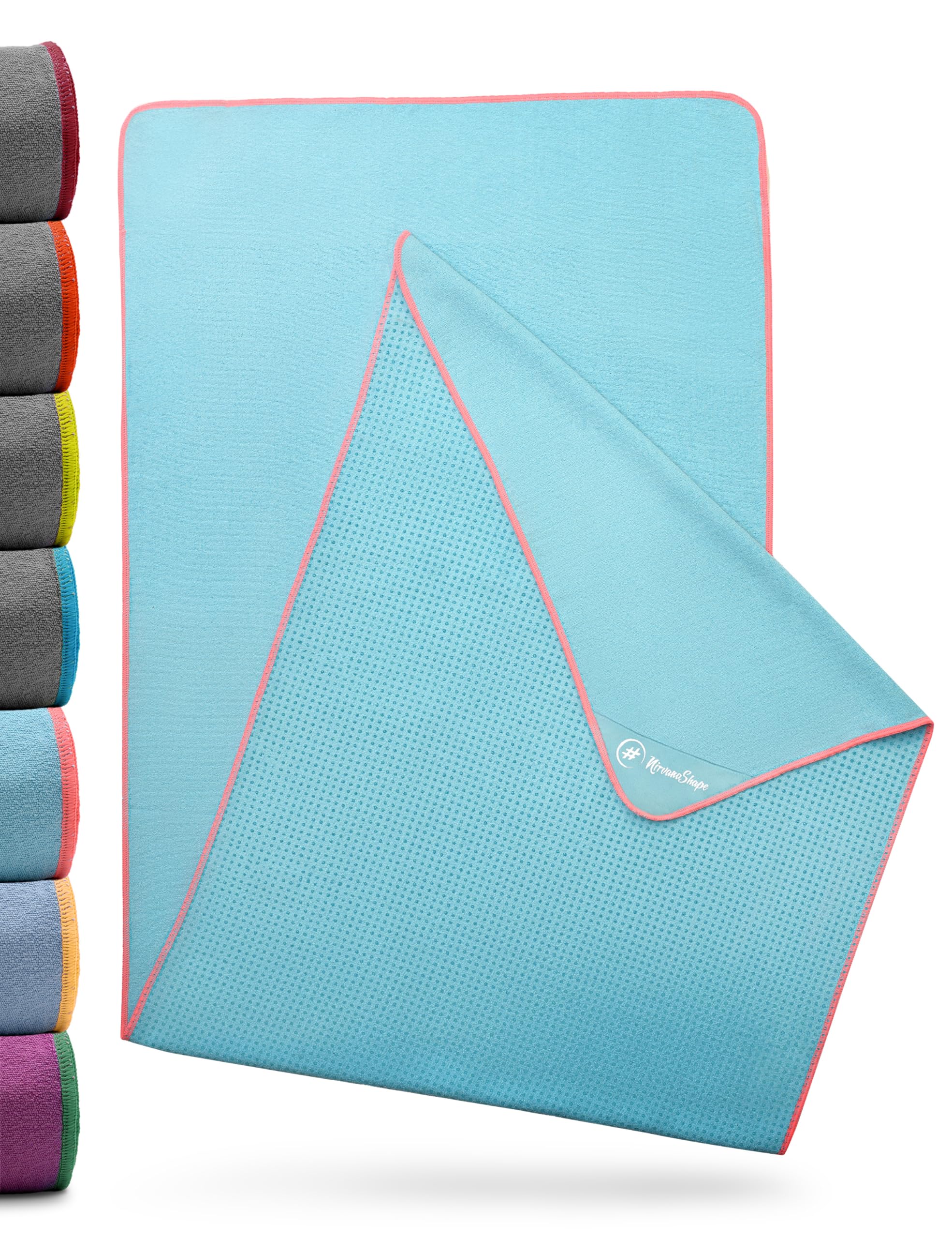 NirvanaShape Non-slip yoga towel | Hot yoga towel with non-slip beads | Yoga towel overlay for yoga mat (73" 25" | 185x63 cm)