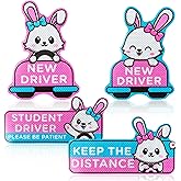 W1cwey Student New Driver Magnet - 4Pcs Cute Cartoon Rabbit Bunny Please Be Patient Student Magnetic Bumper Novice Driver Sticker Car Magnet Safety Signs Warning Magnetic Reflective Reusable Movable