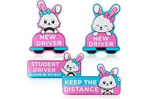 W1cwey 4pcs Cartoon Rabbit Student Driver Car Magnet, Cute New Driver Sign for Car Cartoon Reflective Student Driver Car Magnet Sticker Gift for Teen Girls Reusable Car Bumper Safety Sign