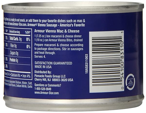 ARMOUR STAR CHICKEN VIENNA SAUSAGE BITES, CANNED SAUSAGE, 10 OZ (PACK OF 12)