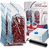 Hanging Vacuum Storage Bags for Clothes & Coats – 8 Pack (4 Small & 4 Large) Vacuum Seal Garment Bags for Hanging Storage – Space Saving Compression Bags for Clothing, Jackets – Transparent