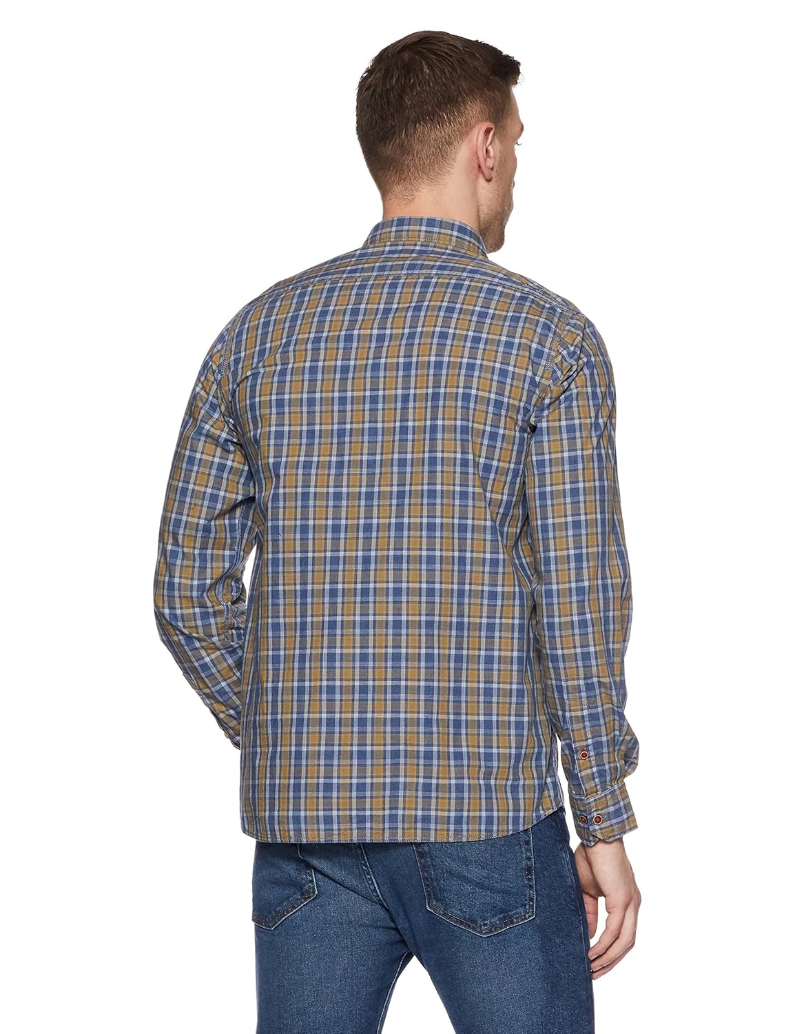arrow jeans men's checkered slim fit cotton casual shirt