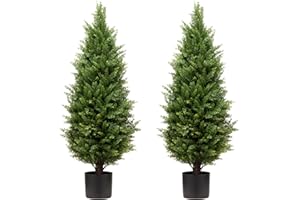 ECOLVANT 3ft Artificial Topiary Trees Artificial Cedar Trees UV Resistant Bushes Potted Set of 2 Faux Shrubs for Outdoor Indoor Front Porch Garden