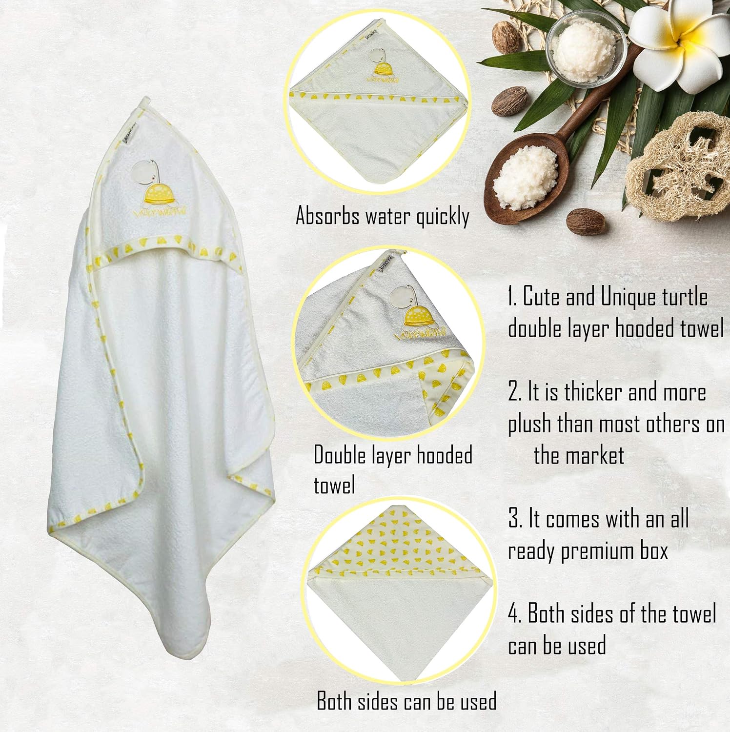 Baby Gifts Baby Boy Girl Unisex for 0-3 Years. 4 Piece Baby Bath Gift Set: Baby Hooded Towel - Image 4