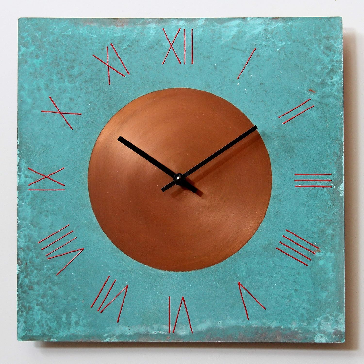 16inch Copper Square Turquoise Wall Clock Rustic Art