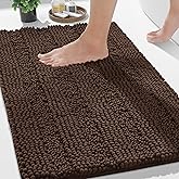 Yimobra Bathroom Rug Mat, Non Slip and Super Absorbent Bath Mat, Machine Washable Quick Dry, Ultra Plush Chenille Shower Rugs for Bathroom Floor Sink Tub and Shower Outside, Brown, 24 x 17