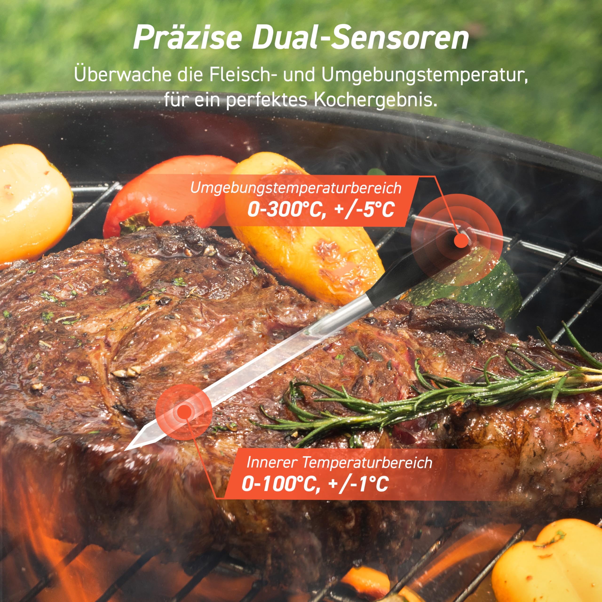 COSORI Erstes Smartes Fleischthermometer, Kabelloses Grillthermometer Bluetooth, perfekt für Heißluftfritteuse, Bratenthermometer für Küche und Grill, Spülmaschinenfest, Schwarz 4