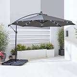 Neo 3M Grey Cantilever Parasol Outdoor Waterproof LED Lights Crank Handle Water view 9