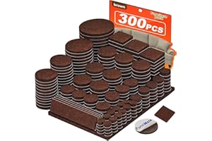 FURNIMATE Felt Furniture Pads 300 Pieces, Furniture Pads for Hardwood Floors, Floor Protectors for Furniture Legs, Felt Pads for Furniture, Floor Savers for Furniture Brown
