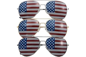 grinderPUNCH 3 Pack Bulk USA America Glasses - American Flag Aviator Sunglasses - Assorted Colors