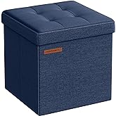 SONGMICS Storage Ottoman, Foldable Small Ottoman Foot Rest, 11.8 Inches Foot Stool, Cube Ottoman with Storage, Load up to 286 lb, for Living Room, Bedroom, Dorm, Midnight Blue ULSF028Q02