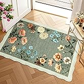 GarveeHome Floral Scalloped Entryway Rug, 2x3 Washable Boho Small Area Rug Non-Slip Low-Pile Indoor Front Door Mat Soft Throw Carpet for Entrance, Bedroom, Kitchen, Bath, Green