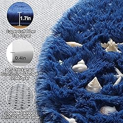ONASAR Navy Blue Round Area Rugs 5ft, Soft Bedroom