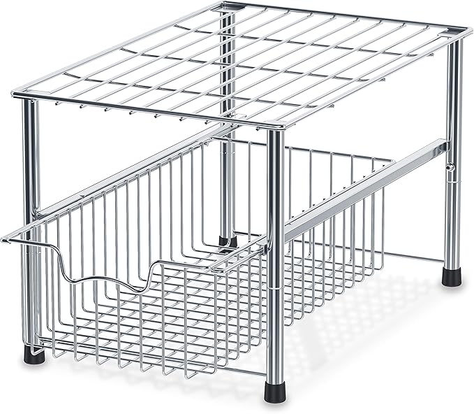 SimpleHouseware Stackable Under Sink Sliding Basket Organizer