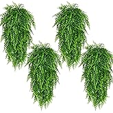 Waipfaru 4Pcs Fake Hanging Plants Artificial Ferns for Outdoors,Fake Ferns UV Resistant Plastic Fake Plants for Indoor Wall Porch Wedding Party Holiday Decor