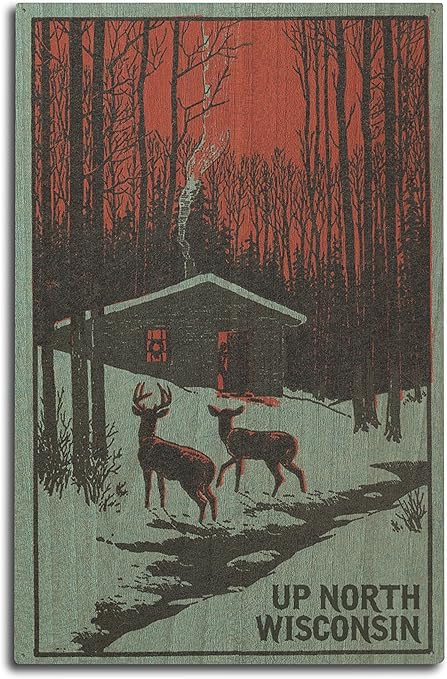Amazon Com Lantern Press Up North Wisconsin Deer And Cabin In