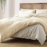 Blue Loom Duvet 100% Cotton Set, 3 Piece, Stone Washed Duvet Set Full/Queen Size 92" x 90" with 2 Matching Pillow Shams, Comforter Not Included, Vivie - Undyed Beige