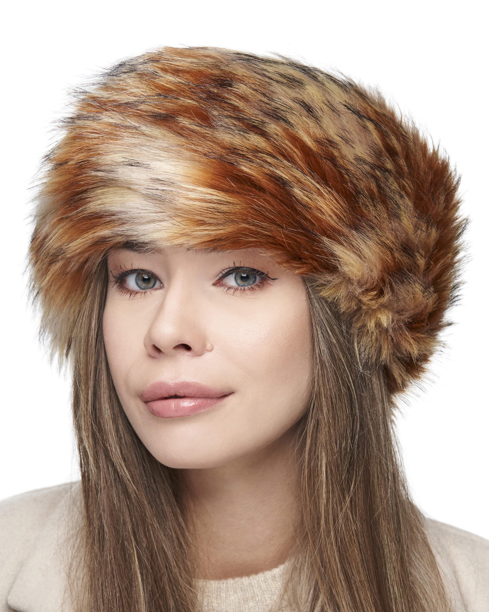 Futrzane Classic Headband - Faux Fur Headbands for Women - Furry Band for Winter - Size S (Orange Classic)