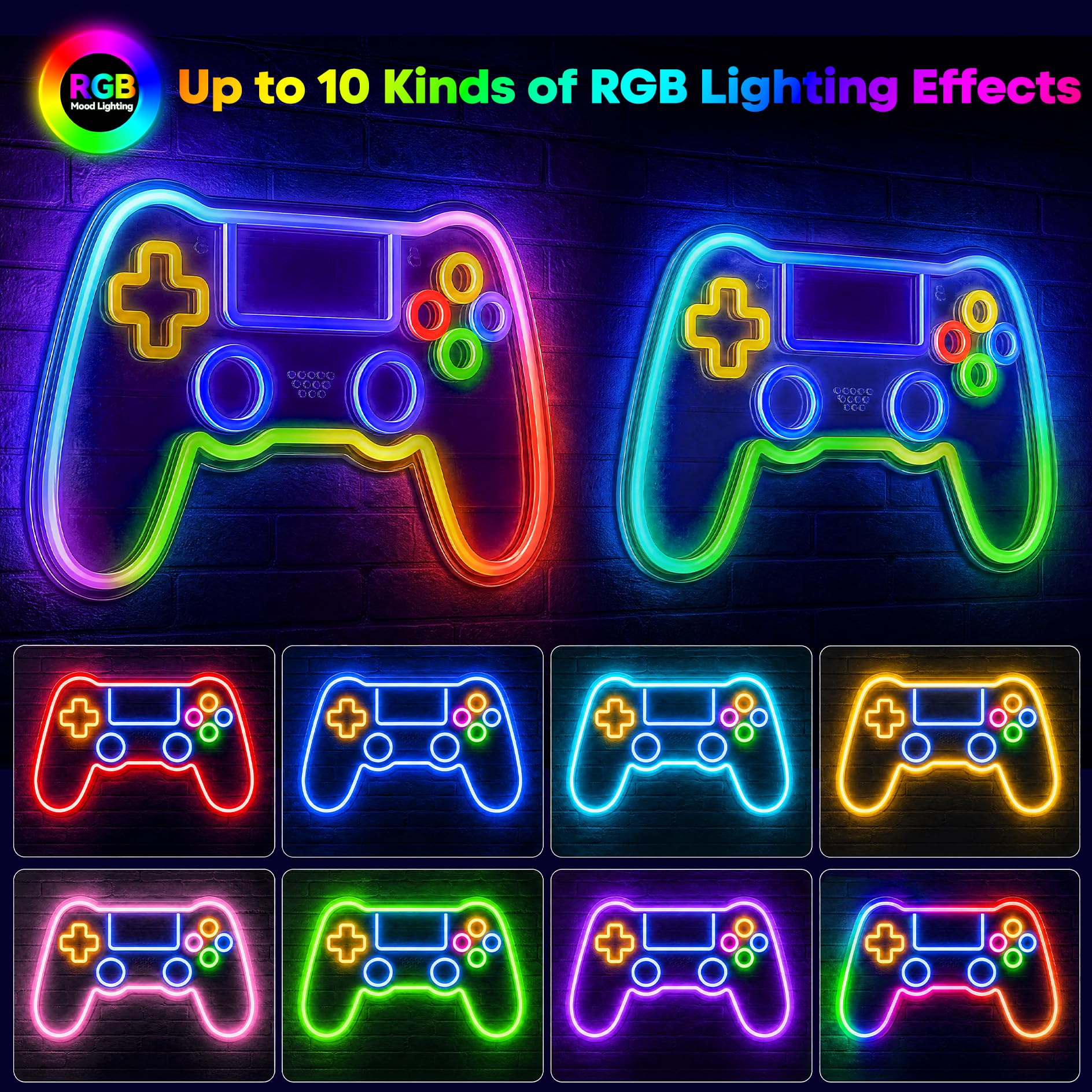 Neon Schild für Gaming Zimmer Dekoration mit 10 Lichtern, Neon Schild Gaming Zubehör für Raumdekoration, Gamepad Licht Schild für Schlafzimmer-Wand 2
